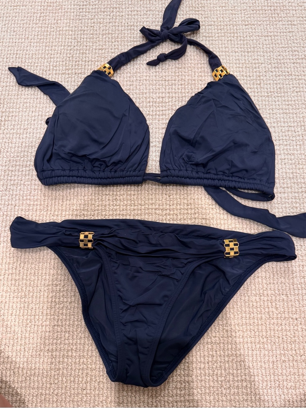 Vix Navy Blue Women's Bikini Set with Gold Accent